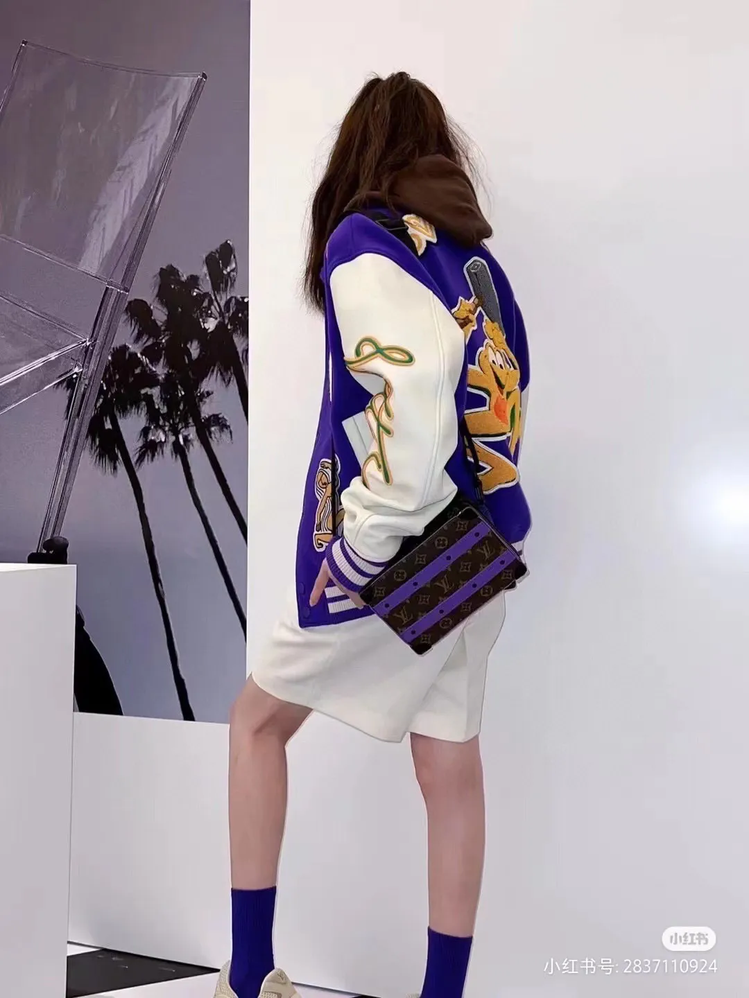 Louis Vuitton/Louis Vuitton 22Fw towel embroidered letter frog baseball jacket